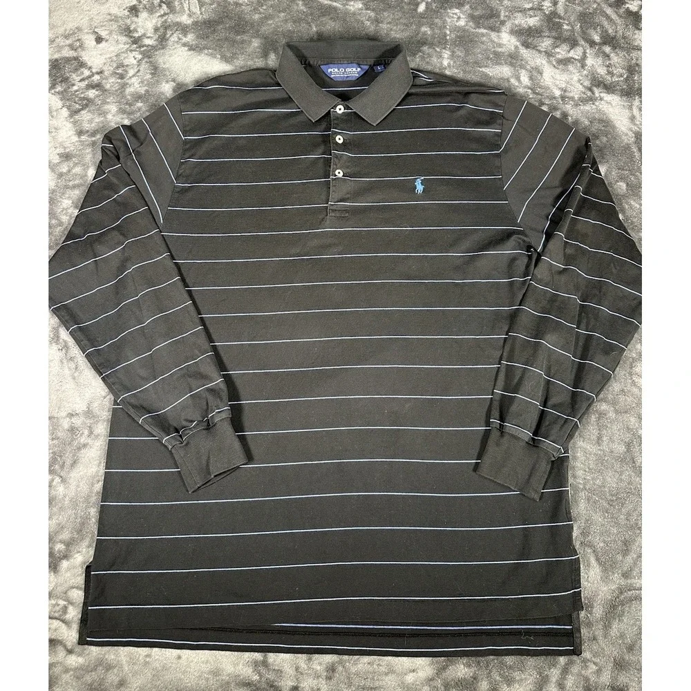 Polo Golf Ralph Lauren Men' s LARGE Polo Pima Cotton‎ Long Sleeve Stripe Shirt